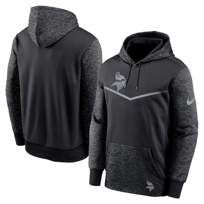 Men's Minnesota Vikings Black Reflective Therma Hoodie Men's Minnesota Vikings Black Reflective Therma Hoodie