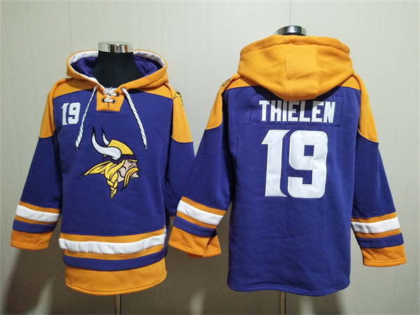 Men's Minnesota Vikings #19 Adam Thielen Purple Yellow Ageless Must-Have Lace-Up Pullover Hoodie Men's Minnesota Vikings #19 Adam Thielen Purple Yellow Ageless Must-Have Lace-Up Pullover Hoodie