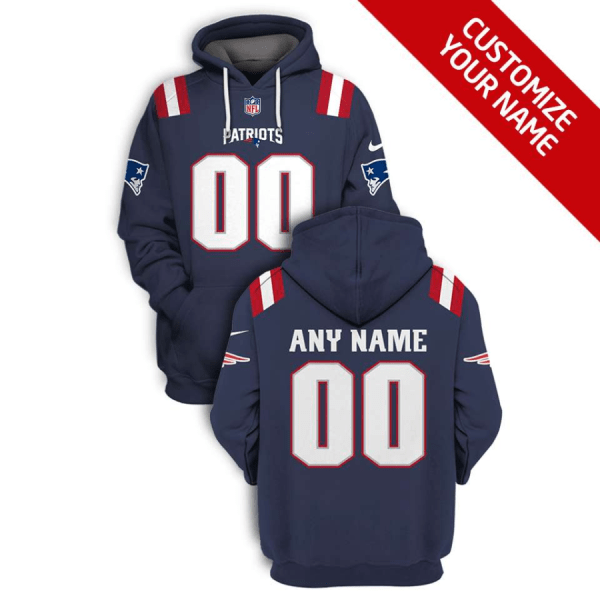 Men's New England Patriots Active Player Custom 2025 Navy Pullover Hoodie Men's New England Patriots Active Player Custom 2025 Navy Pullover Hoodie