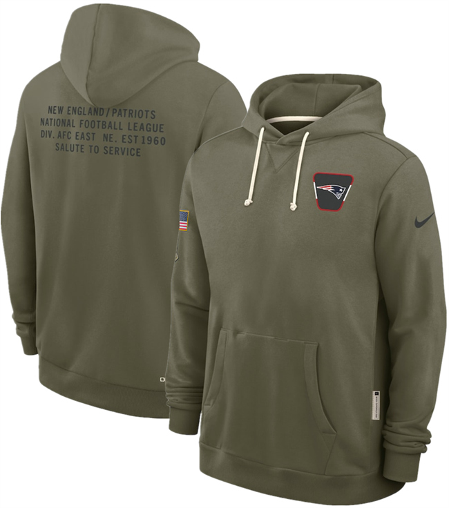 Men's New England Patriots Olive 2025 Salute to Service Pullover Hoodie Men's New England Patriots Olive 2025 Salute to Service Pullover Hoodie