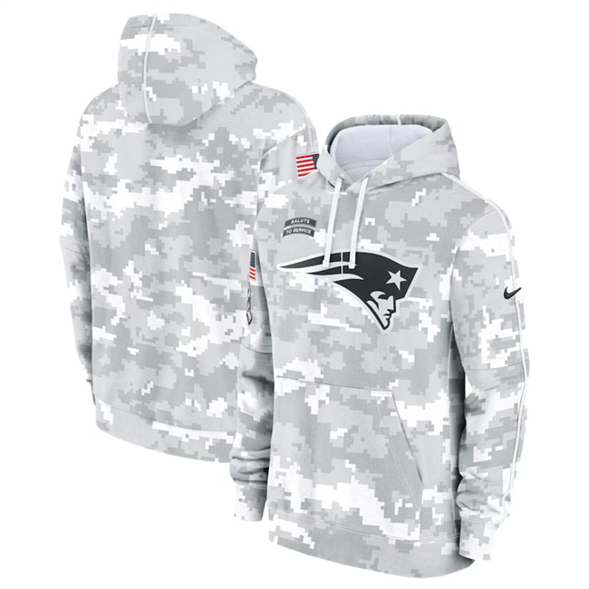 Men's New England Patriots 2024 Arctic Camo Salute To Service Club Fleece Pullover Hoodie Men's New England Patriots 2024 Arctic Camo Salute To Service Club Fleece Pullover Hoodie