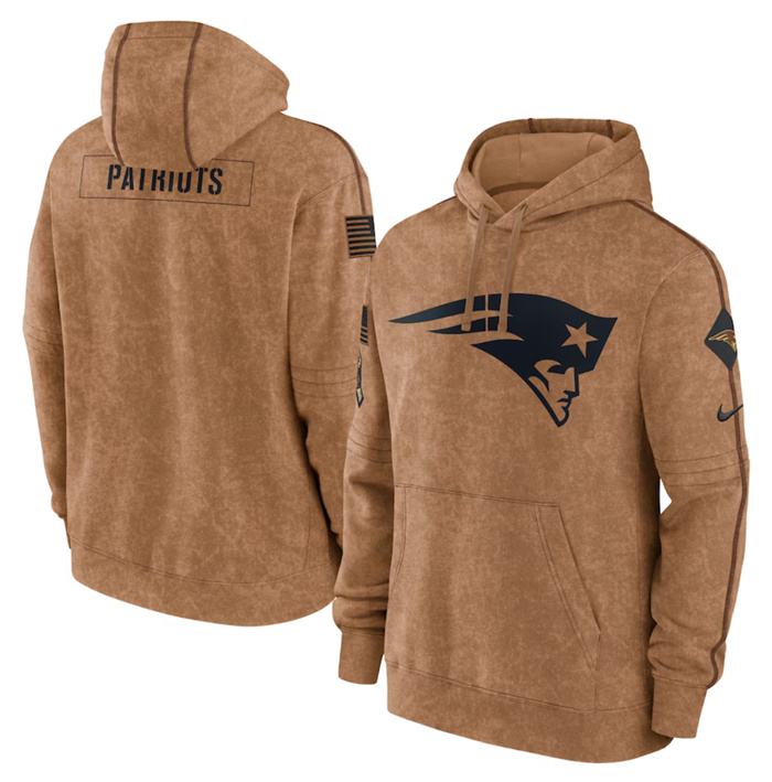 Men's New England Patriots 2023 Brown Salute To Service Pullover Hoodie Men's New England Patriots 2023 Brown Salute To Service Pullover Hoodie