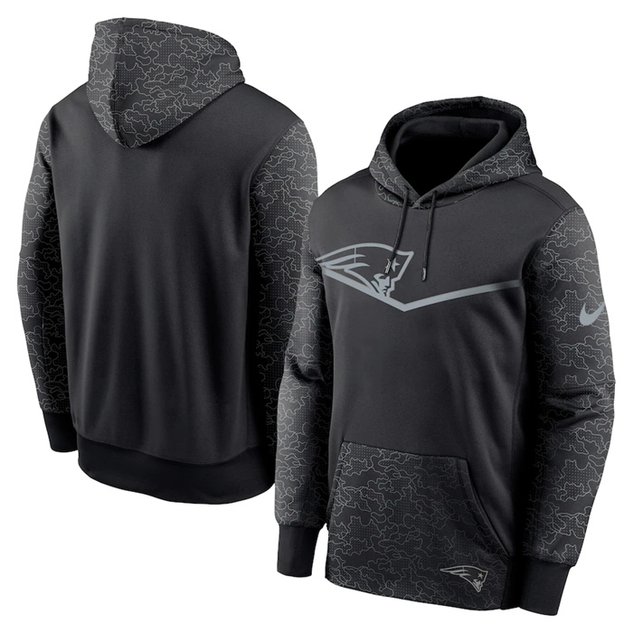 Men's New England Patriots Black Reflective Therma Hoodie Men's New England Patriots Black Reflective Therma Hoodie