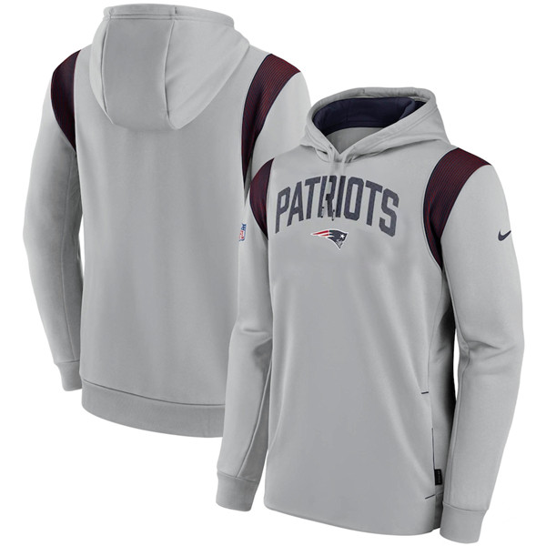 Men's New England Patriots Grey Sideline Stack Performance Pullover Hoodie 001 Men's New England Patriots Grey Sideline Stack Performance Pullover Hoodie 001