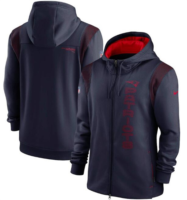 Men's New England Patriots 2021 Navy Sideline Team Performance Full-Zip Hoodie Men's New England Patriots 2021 Navy Sideline Team Performance Full-Zip Hoodie