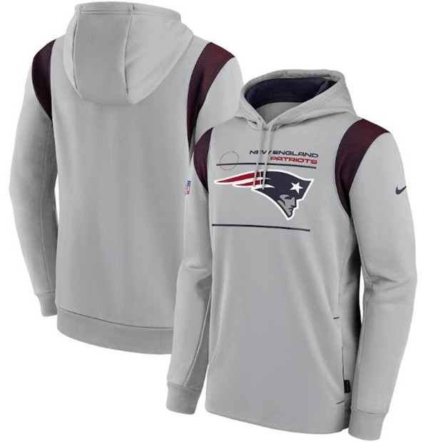 Men's New England Patriots 2021 Gray Sideline Logo Performance Pullover Hoodie Men's New England Patriots 2021 Gray Sideline Logo Performance Pullover Hoodie