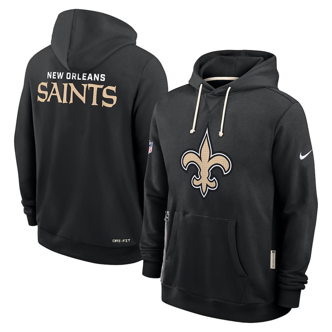 Men's New Orleans Saints Black Sideline Standard Issue Initial Home Dri-FIT Pullover Hoodie Men's New Orleans Saints Black Sideline Standard Issue Initial Home Dri-FIT Pullover Hoodie