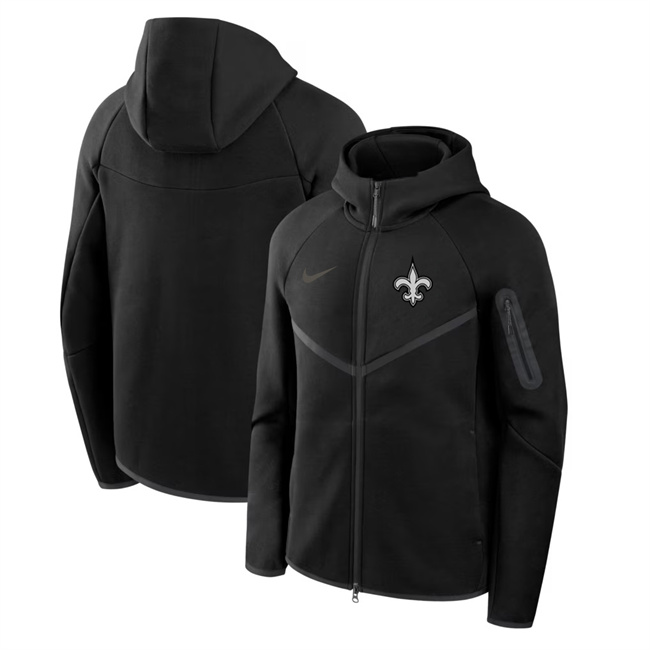 Men's New Orleans Saints Black Tech Fleece Full-Zip Windrunner Hoodie
