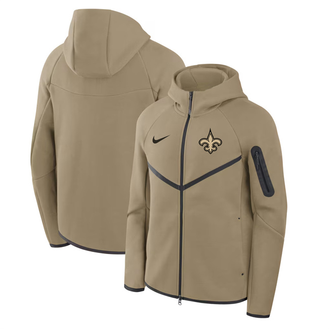 Men's New Orleans Saints Tan Tech Fleece Full-Zip Windrunner Hoodie