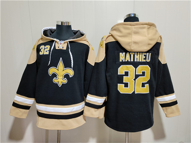 Men's New Orleans Saints #32 Tyrann Mathieu Black Ageless Must-Have Lace-Up Pullover Hoodie Men's New Orleans Saints #32 Tyrann Mathieu Black Ageless Must-Have Lace-Up Pullover Hoodie