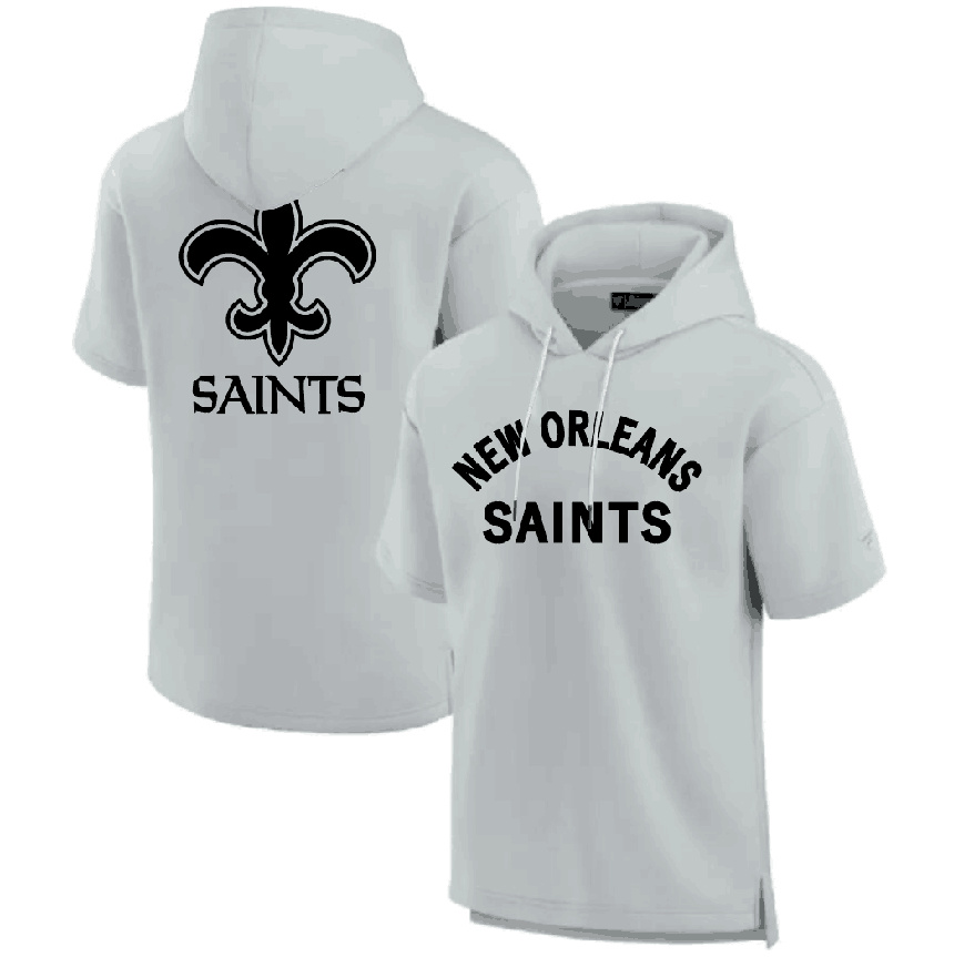 Men's New Orleans Saints Gray Super Soft Fleece Short Sleeve Hoodie Men's New Orleans Saints Gray Super Soft Fleece Short Sleeve Hoodie