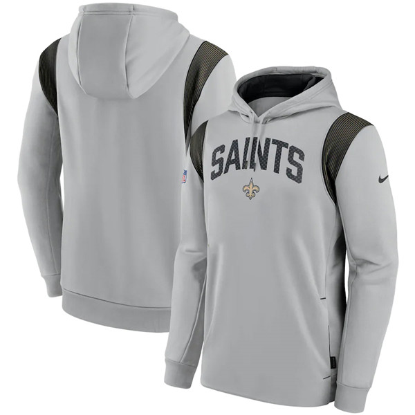 Men's New Orleans Saints Grey Sideline Stack Performance Pullover Hoodie 002 Men's New Orleans Saints Grey Sideline Stack Performance Pullover Hoodie 002