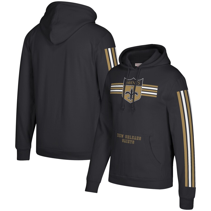 New Orleans Saints Mitchell & Ness Three Stripe Pullover Hoodie Black New Orleans Saints Mitchell & Ness Three Stripe Pullover Hoodie Black