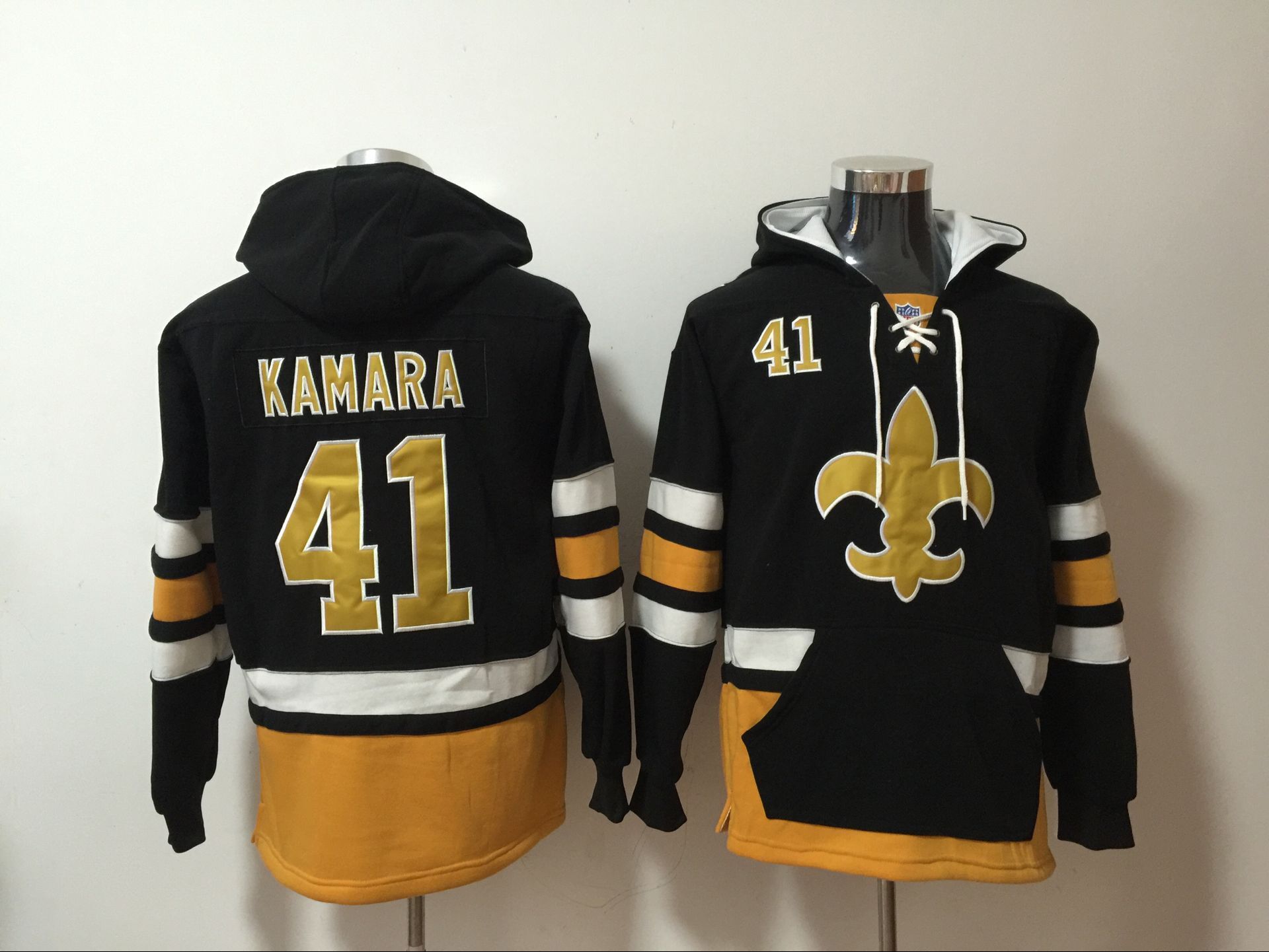 Nike Saints 41 Alvin Kamara Black All Stitched Hooded Sweatshirt