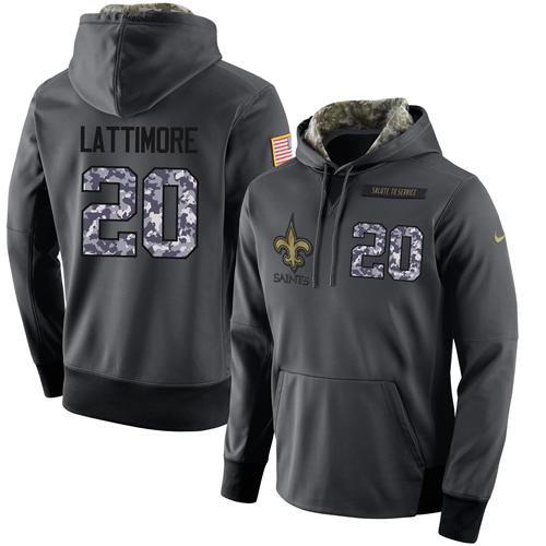 NFL Men's Nike New Orleans Saints #20 Marshon Lattimore Stitched Black Anthracite Salute to Service Player Performance Hoodie NFL Men's Nike New Orleans Saints #20 Marshon Lattimore Stitched Black Anthracite Salute to Service Player Performance Hoodie