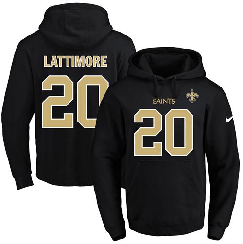 Nike Saints #20 Marshon Lattimore Black Name & Number Pullover NFL Hoodie Nike Saints #20 Marshon Lattimore Black Name & Number Pullover NFL Hoodie