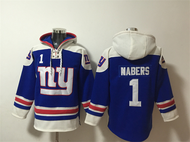 Men's New York Giants #1 Malik Nabers Blue Ageless Must-Have Lace-Up Pullover Hoodie Men's New York Giants #1 Malik Nabers Blue Ageless Must-Have Lace-Up Pullover Hoodie