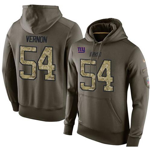 NFL Men's Nike New York Giants #54 Olivier Vernon Stitched Green Olive Salute To Service KO Performance Hoodie NFL Men's Nike New York Giants #54 Olivier Vernon Stitched Green Olive Salute To Service KO Performance Hoodie