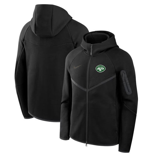 Men's New York Jets Black Tech Fleece Full-Zip Windrunner Hoodie Men's New York Jets Black Tech Fleece Full-Zip Windrunner Hoodie