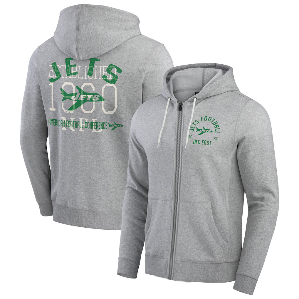 Men's New York Jets Heather Gray Vintage Stripe Full-Zip Hoodie Men's New York Jets Heather Gray Vintage Stripe Full-Zip Hoodie