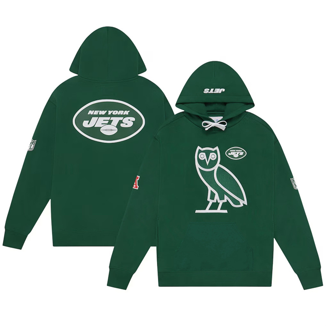 Men's New York Jets Green OVO Scarlet Icon Team Pullover Hoodie Men's New York Jets Green OVO Scarlet Icon Team Pullover Hoodie