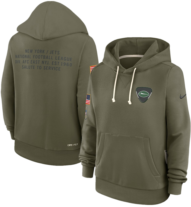Women's New York Jets Olive 2025 Salute to Service Sideline Standard Issue Dri-FIT Hoodie(Run Small) Women's New York Jets Olive 2025 Salute to Service Sideline Standard Issue Dri-FIT Hoodie(Run Small)