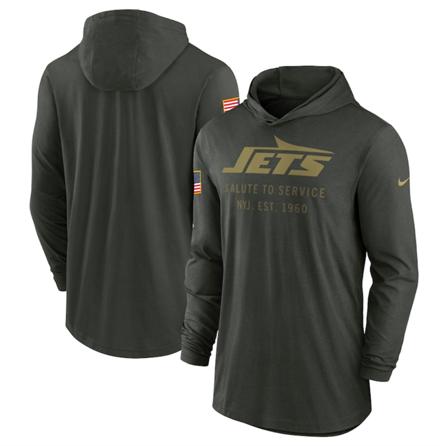 Men's New York Jets Forest Green 2025 Salute to Service Sideline Dri-FIT Lightweight Pullover Hoodie Men's New York Jets Forest Green 2025 Salute to Service Sideline Dri-FIT Lightweight Pullover Hoodie