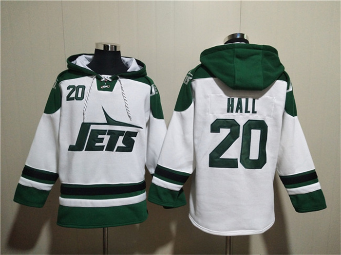 Men's New York Jets #20 Breece Hall White Ageless Must-Have Lace-Up Pullover Hoodie Men's New York Jets #20 Breece Hall White Ageless Must-Have Lace-Up Pullover Hoodie
