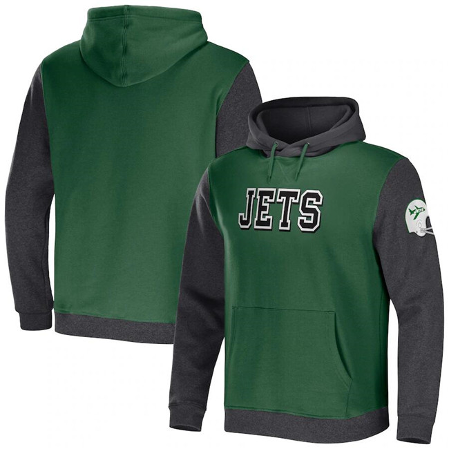 Men's New York Jets X Darius Rucker Collection Green Heather Charcoal Colorblock Pullover Hoodie Men's New York Jets X Darius Rucker Collection Green Heather Charcoal Colorblock Pullover Hoodie