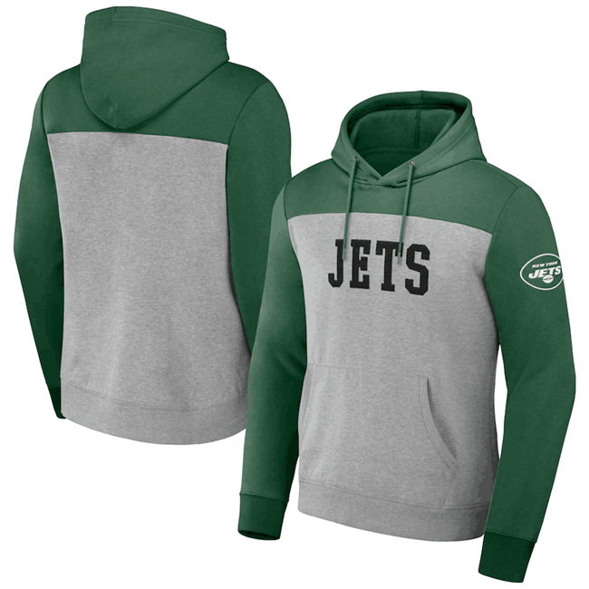 Men's New York Jets X Darius Rucker Collection Heather Gray Colorblock Pullover Hoodie Men's New York Jets X Darius Rucker Collection Heather Gray Colorblock Pullover Hoodie