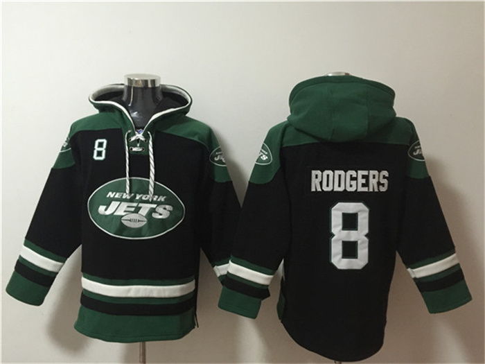 Men's New York Jets #8 Aaron Rodgers Black Ageless Must-Have Lace-Up Pullover Hoodie Men's New York Jets #8 Aaron Rodgers Black Ageless Must-Have Lace-Up Pullover Hoodie