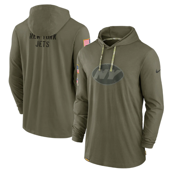 Men's New York Jets 2022 Olive Salute To Service Tonal Pullover Hoodie Men's New York Jets 2022 Olive Salute To Service Tonal Pullover Hoodie
