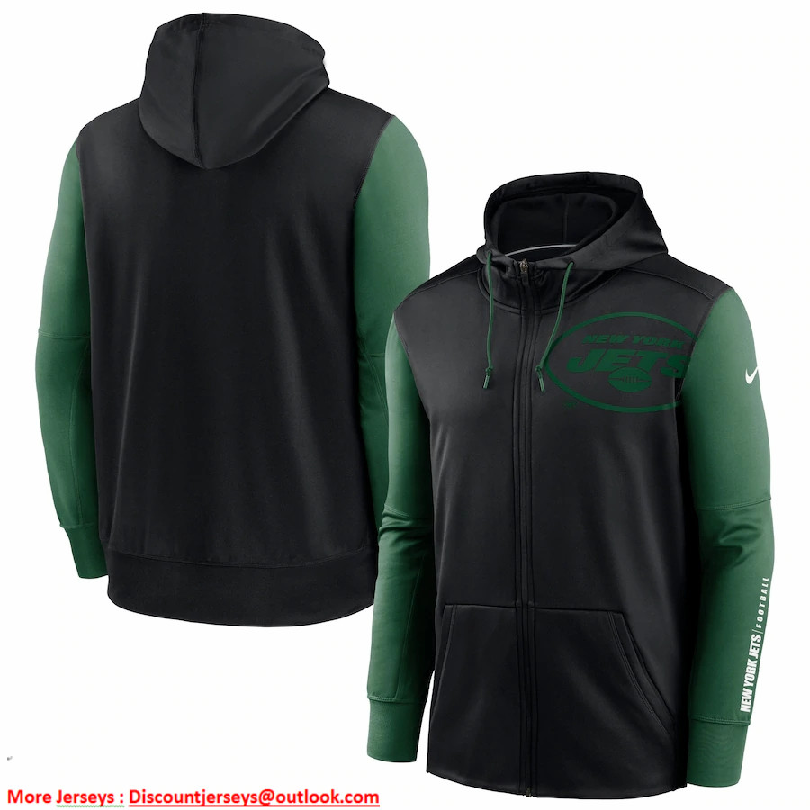 New York Jets Black Green Fan Gear Mascot Performance Full-Zip Hoodie New York Jets Black Green Fan Gear Mascot Performance Full-Zip Hoodie