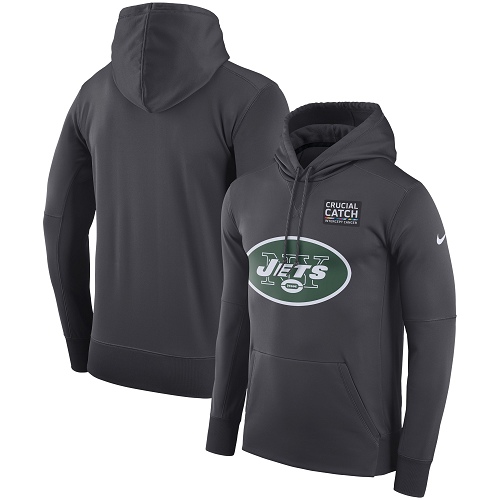 Men's New York Jets Nike Anthracite Crucial Catch Performance Pullover Hoodie Men's New York Jets Nike Anthracite Crucial Catch Performance Pullover Hoodie