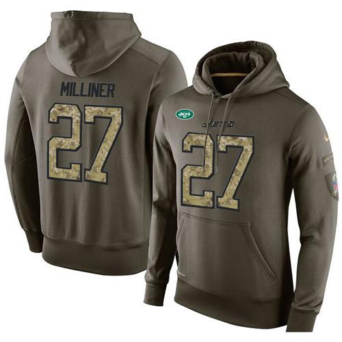 NFL Men's Nike New York Jets #27 Dee Milliner Stitched Green Olive Salute To Service KO Performance Hoodie NFL Men's Nike New York Jets #27 Dee Milliner Stitched Green Olive Salute To Service KO Performance Hoodie