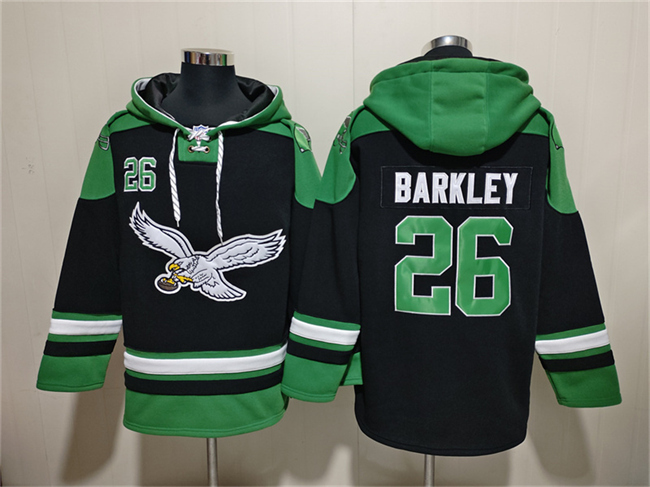 Men's Philadelphia Eagles #26 Saquon Barkley Black Ageless Must-Have Lace-Up Pullover Hoodie Men's Philadelphia Eagles #26 Saquon Barkley Black Ageless Must-Have Lace-Up Pullover Hoodie