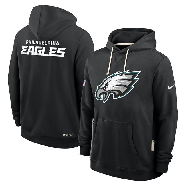 Men's Philadelphia Eagles Black Sideline Standard Issue Initial Home Dri-FIT Pullover Hoodie Men's Philadelphia Eagles Black Sideline Standard Issue Initial Home Dri-FIT Pullover Hoodie