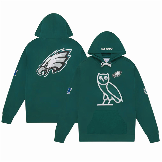 Men's Philadelphia Eagles Green OVO Scarlet Icon Team Pullover Hoodie Men's Philadelphia Eagles Green OVO Scarlet Icon Team Pullover Hoodie