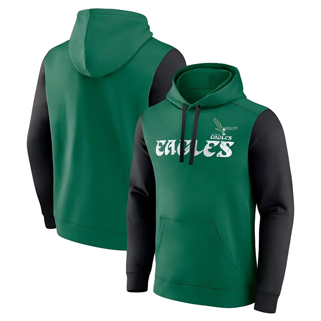Men's Philadelphia Eagles Kelly Green Black Fleece Pullover Hoodie Men's Philadelphia Eagles Kelly Green Black Fleece Pullover Hoodie