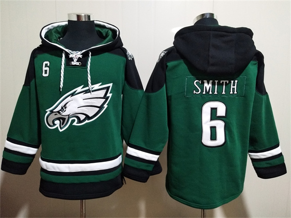 Men's Philadelphia Eagles #6 DeVonta Smith Green Lace-Up Pullover Hoodie Men's Philadelphia Eagles #6 DeVonta Smith Green Lace-Up Pullover Hoodie