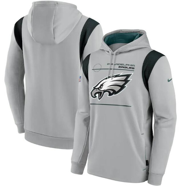 Men's Philadelphia Eagles 2021 Gray Sideline Logo Performance Pullover Hoodie Men's Philadelphia Eagles 2021 Gray Sideline Logo Performance Pullover Hoodie
