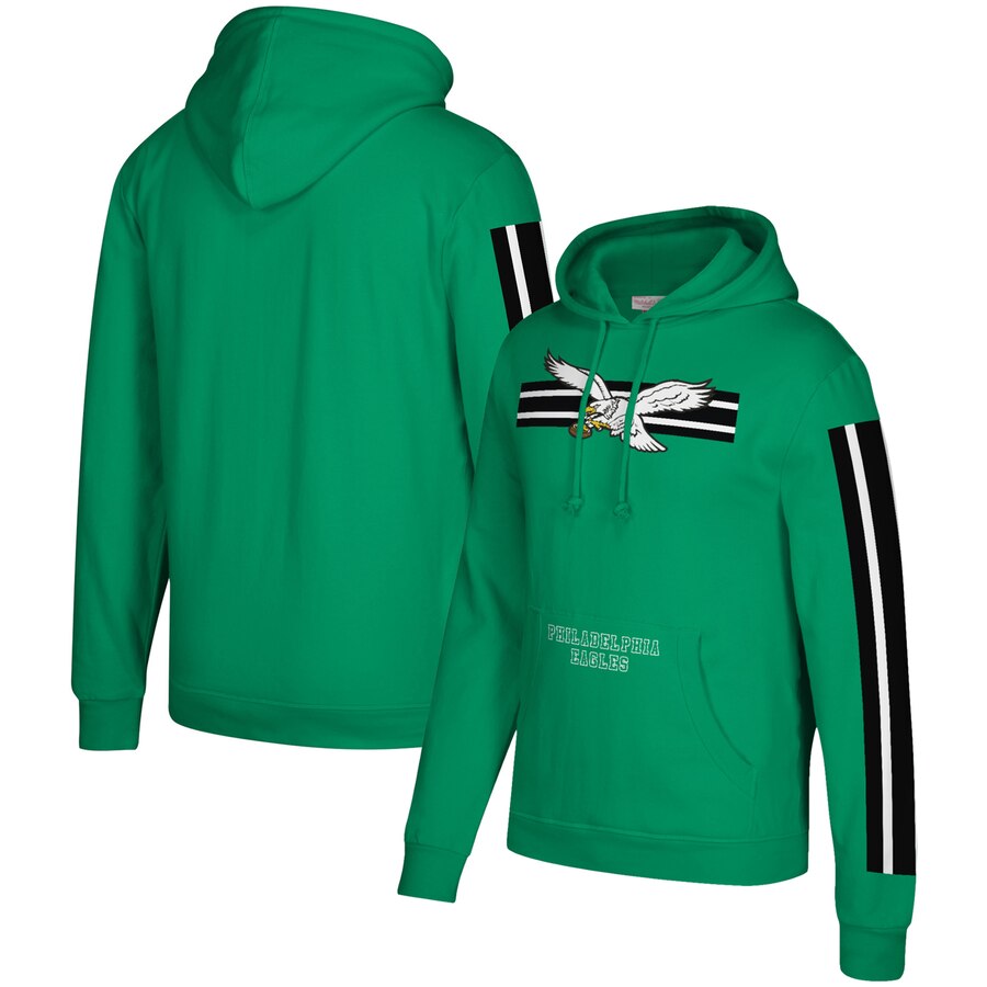 Philadelphia Eagles Mitchell & Ness Three Stripe Pullover Hoodie Green Philadelphia Eagles Mitchell & Ness Three Stripe Pullover Hoodie Green