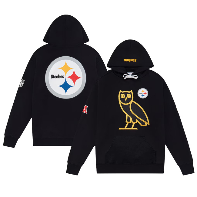 Men's Pittsburgh Steelers OVO Scarlet Icon Team Pullover Hoodie Men's Pittsburgh Steelers OVO Scarlet Icon Team Pullover Hoodie