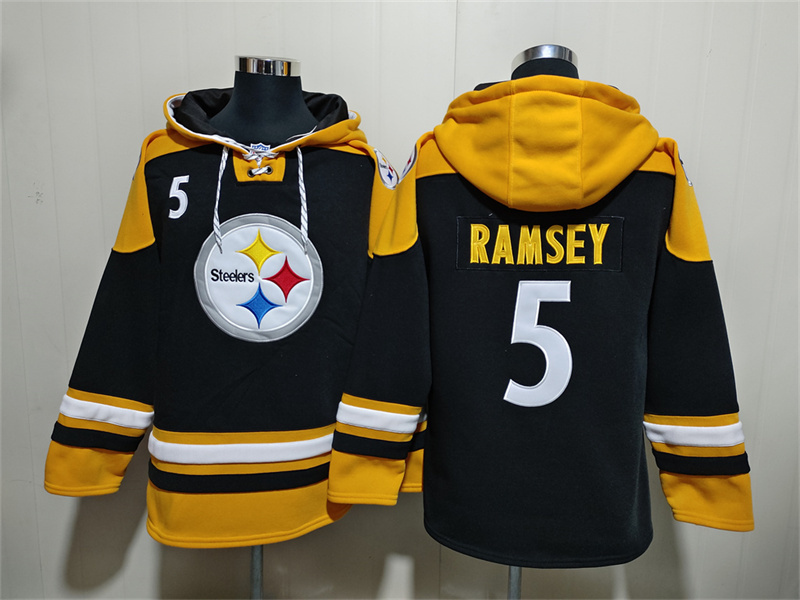 Men's Pittsburgh Steelers #5 Jalen Ramsey Black Ageless Must-Have Lace-Up Pullover Hoodie Men's Pittsburgh Steelers #5 Jalen Ramsey Black Ageless Must-Have Lace-Up Pullover Hoodie