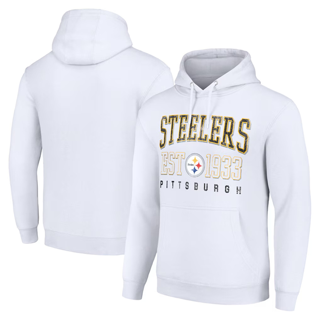 Men's Pittsburgh Steelers White Throwback Logo Pullover Hoodie Men's Pittsburgh Steelers White Throwback Logo Pullover Hoodie