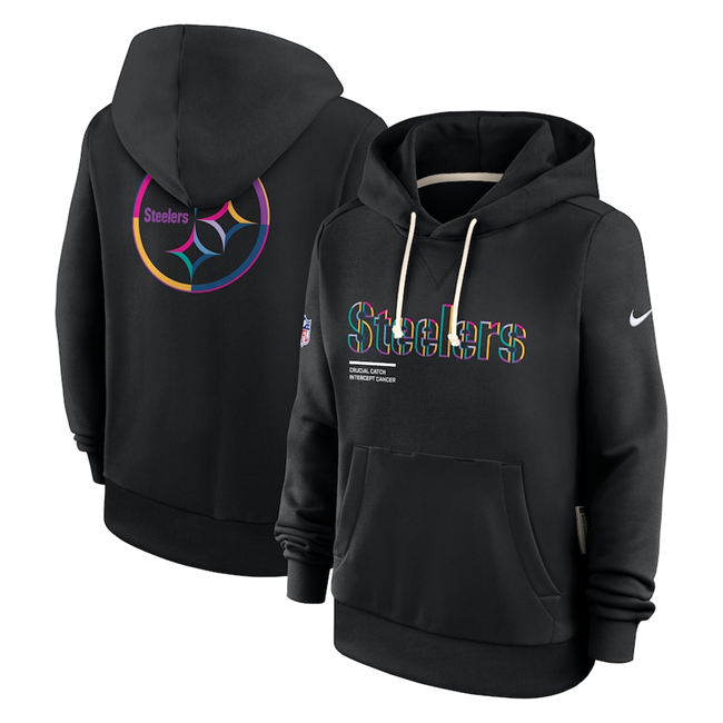 Women's Pittsburgh Steelers Black 2025 Crucial Catch Club Pullover Hoodie(Run Small)