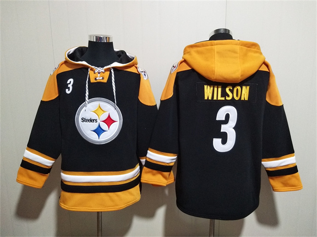 Men's Pittsburgh Steelers #3 Russell Wilson Black Ageless Must-Have Lace-Up Pullover Hoodie Men's Pittsburgh Steelers #3 Russell Wilson Black Ageless Must-Have Lace-Up Pullover Hoodie