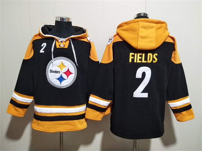 Men's Pittsburgh Steelers #2 Justin Fields Black Ageless Must-Have Lace-Up Pullover Hoodie Men's Pittsburgh Steelers #2 Justin Fields Black Ageless Must-Have Lace-Up Pullover Hoodie