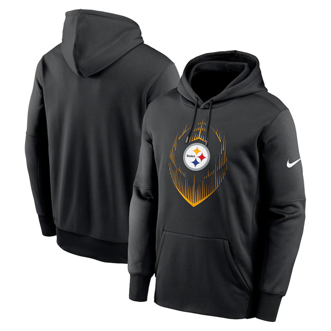 Men's Pittsburgh Steelers Black Icon Performance Pullover Hoodie Men's Pittsburgh Steelers Black Icon Performance Pullover Hoodie