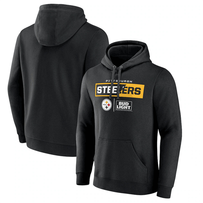 Men's Pittsburgh Steelers Black X Bud Light Pullover Hoodie Men's Pittsburgh Steelers Black X Bud Light Pullover Hoodie